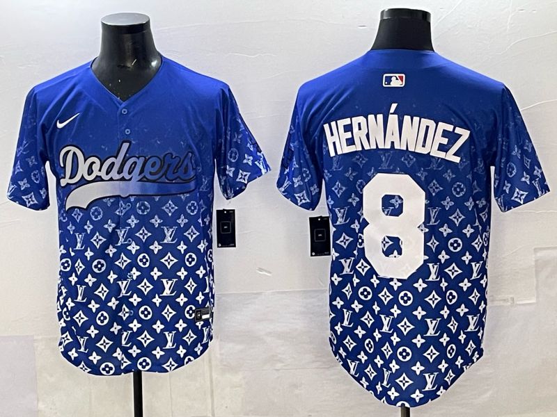 Men Los Angeles Dodgers 8 Hernandez Blue Nike 2025 MLB jersey 01